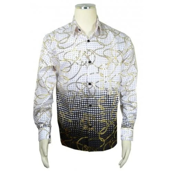 Men's Metallic Multi-Pattern Button Up Shirt by Pronti - Picture 1 of 6
